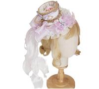 Glixoft Tea Party Bonnet Teacup Hat Round Ruffled Lace Hat with Bow Pearl Pendant Vintage Yarn Royal Anime Cosplay Cap
