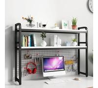 GLJTUO 2 Layers Adjustable Small Desktop Bookshelf - Freestanding Desktop Bookshelf For Computer Desk, Multifunctional Open Storage Display Rack, Desktop Storage Rack With Mesh Back,B-135 * 25 * 98cm