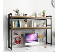 GLJTUO 2 Layers Adjustable Small Desktop Bookshelf - Freestanding Desktop Bookshelf For Computer Desk, Multifunctional Open Storage Display Rack, Desktop Storage Rack With Mesh Back,A-75 * 25 * 98cm