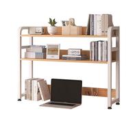 GLJTUO 2 Tier Desktop Bookshelf/Bookcase - Desktop Bookshelf Storage Organizer - Office Desk Bookshelf, Wood Metal Multifunctional Freestanding Storage Rack,White-75x20x84cm