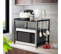 GLJTUO 2-Tier Expandable Microwave Oven Rack - Space-Saving Kitchen for Efficient Microwave rage & Countertop Use - Adjustable Kitchen Shelf for Small Spaces
