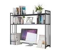 GLJTUO 2-Tier Wrought Iron Desktop Bookshelf - Industrial Computer Desk Desktop Shelf, All Metal Desktop Bookcase For Computer Desk, Adjustable Desk Bookshelf Organizer, Storage Home,70X25X90CM
