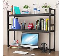 GLJTUO 2-Tier Wrought Iron Desktop Bookshelf - Industrial Computer Desk Desktop Shelf, Wood And Metal Computer Desk Bookshelf, Adjustable Desk Bookcase, Open Storage Rack, Desktop Di,B-75X24X90cm