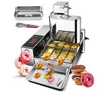 GLJTUO 2000W Commercial Donut Making Machine, 4/6 Rows Mini Donut Maker With Intelligent Control Panel,Digital Donut Fryer Auto Flip Adjustable Donut Thickness,Stainless Steel-4Row