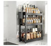 GLJTUO 3-Tier Spice Rack - Standing Desktop Storage Shelf with Hooks & Utensil Holder - Kitchen & Bathroom nization - White, 50cm Countertop Solution for Pantry Storage (Black 3,Black-3 Tier-50cm