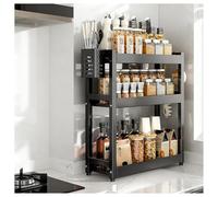 GLJTUO 3-Tier Spice Rack - Standing Desktop Storage Shelf with Hooks & Utensil Holder - Kitchen & Bathroom nization - White, 50cm Countertop Solution for Pantry Storage (Black 3,Black-3 Tier-30cm