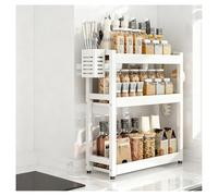 GLJTUO 3-Tier Spice Rack - Standing Desktop Storage Shelf with Hooks & Utensil Holder - Kitchen & Bathroom nization - White, 50cm Countertop Solution for Pantry Storage (White 3,White-3 Tier-35cm