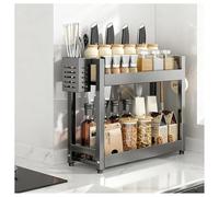 GLJTUO 3-Tier Spice Rack - Standing Desktop Storage Shelf with Hooks & Utensil Holder - Kitchen & Bathroom nization - White, 50cm Countertop Solution for Pantry Storage (Grey 2,Grey-2 Tier-40cm