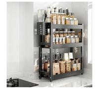 GLJTUO 3-Tier Spice Rack - Standing Desktop Storage Shelf with Hooks & Utensil Holder - Kitchen & Bathroom nization - White, 50cm Countertop Solution for Pantry Storage (Black 3,Black-3 Tier-35cm