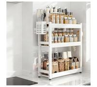 GLJTUO 3-Tier Spice Rack - Standing Desktop Storage Shelf with Hooks & Utensil Holder - Kitchen & Bathroom nization - White, 50cm Countertop Solution for Pantry Storage (White 3,White-3 Tier-50cm