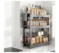 GLJTUO 3-Tier Spice Rack - Standing Desktop Storage Shelf with Hooks & Utensil Holder - Kitchen & Bathroom nization - White, 50cm Countertop Solution for Pantry Storage (Grey 3,Grey-3 Tier-30cm
