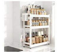 GLJTUO 3-Tier Spice Rack - Standing Desktop Storage Shelf with Hooks & Utensil Holder - Kitchen & Bathroom nization - White, 50cm Countertop Solution for Pantry Storage (White 3,White-3 Tier-30cm