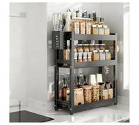 GLJTUO 3-Tier Spice Rack - Standing Desktop Storage Shelf with Hooks & Utensil Holder - Kitchen & Bathroom nization - White, 50cm Countertop Solution for Pantry Storage (Black 3,Black-3 Tier-40cm