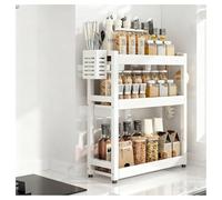 GLJTUO 3-Tier Spice Rack - Standing Desktop Storage Shelf with Hooks & Utensil Holder - Kitchen & Bathroom nization - White, 50cm Countertop Solution for Pantry Storage (White 3,White-3 Tier-40cm