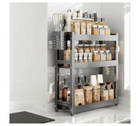 GLJTUO 3-Tier Spice Rack - Standing Desktop Storage Shelf with Hooks & Utensil Holder - Kitchen & Bathroom nization - White, 50cm Countertop Solution for Pantry Storage (Grey 3,Grey-3 Tier-50cm