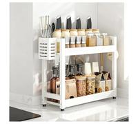 GLJTUO 3-Tier Spice Rack - Standing Desktop Storage Shelf with Hooks & Utensil Holder - Kitchen & Bathroom nization - White, 50cm Countertop Solution for Pantry Storage (White 2,White-2 Tier-35cm