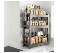 GLJTUO 3-Tier Spice Rack - Standing Desktop Storage Shelf with Hooks & Utensil Holder - Kitchen & Bathroom nization - White, 50cm Countertop Solution for Pantry Storage (Grey 3,Grey-3 Tier-40cm