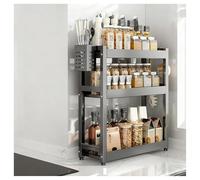 GLJTUO 3-Tier Spice Rack - Standing Desktop Storage Shelf with Hooks & Utensil Holder - Kitchen & Bathroom nization - White, 50cm Countertop Solution for Pantry Storage (Grey 3,Grey-3 Tier-35cm
