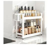 GLJTUO 3-Tier Spice Rack - Standing Desktop Storage Shelf with Hooks & Utensil Holder - Kitchen & Bathroom nization - White, 50cm Countertop Solution for Pantry Storage (White 2,White-2 Tier-30cm