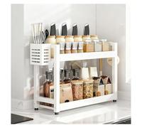GLJTUO 3-Tier Spice Rack - Standing Desktop Storage Shelf with Hooks & Utensil Holder - Kitchen & Bathroom nization - White, 50cm Countertop Solution for Pantry Storage (White 2,White-2 Tier-40cm