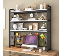GLJTUO 3Tier Desktop Bookshelf, Desk Extension Shelving Unit, Multipurpose Countertop Storage Hutch With Grid Panel, Wood Desk Extender Pegboard Workstation For Home Dorm,Black B-115cm/45.2inch