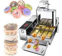 GLJTUO 4 Rows Mini Commercial Donut Maker With Intelligent Control Panel, 2000W Digital Stainless Steel Donut Fryer Auto Flip Adjustable Donut Thickness, Snack Food Fast Equipme