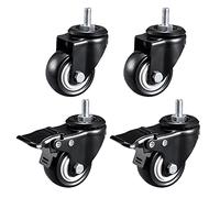 GLJTUO 50mm Heavy Duty Castor Wheels, Stem Castors, Load 240kg, A Pack of 4, Threaded Casters with Brakes Swivel Caster Wheels, Trolley Swivel Wheels, Black Casters,M10*15mm