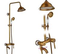 GLJTUO Antique Brass Bathroom Shower Faucet Complete Set Single Handle Ceramic Handshower Rotate Tub Filter Bath Shower Mixer Taps,Type C,Type A with Shelf,Type C