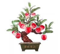 GLJTUO Artificial Bonsai Tree New Chinese Style Jade Handicraft Ornaments Living Room Home Accessories Jade Carving Flat Peach Decoration Indoor Greening Fake Tree