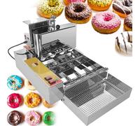 GLJTUO Automatic Mini Donut Maker Machine 4/6 Rows, 2800W Stainless Steel Commercial Doughnut Maker With Intelligent Control Pane, Auto Flip Adjustable Donut Thickness,Silver-Four Rows