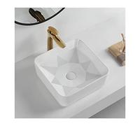 GLJTUO Bathroom Sink 14.9"X14.9" White Square Bathroom Sink with Geometric Pattern Above Counter Ceramic Vessel Sink Vanity Sink Basin for Bathroom Hotel,1 Sink-One Size