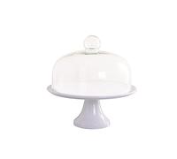 GLJTUO Cake Plates Ceramic Cake Stand with Glass Cover White Tall Cake Dessert Table Multi-Purpose Afternoon Tea Cake Display Stand Wedding Pastry Tray Cake Stand,Onecolor-Large