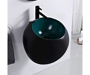 GLJTUO Ceramic Bathroom Sink Small Spherical Bathroom Sink Wall Mount Sink Ceramic Vessel Sink with Pop Up Drain, 520x520x430 Mm,Green