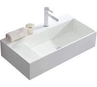 GLJTUO Ceramic Bathroom Sink Wall Hung Basin Sink, White Cloakroom Vessel Sinks, Rectangle Artificial Marble Wash Basin with Washboard Design,size_name-800mm