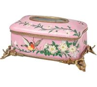 GLJTUO Ceramic Tissue Box Cover Flower Bird Hand Painted Ceramic Paper Towels Case Copper Edge Decoration Napkin Holder Organizer Desktop Decorative Ornament Gift