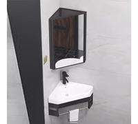 GLJTUO Corner Bathroom Sink & Vanity Combo Set with Mirror Cabinet WallMounted Storage for Small Spaces Stylish 37cm Bathroom Solutions,Svart-42cm/16.5in
