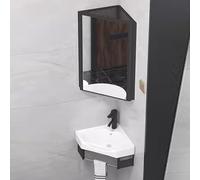 GLJTUO Corner Bathroom Sink & Vanity Combo Set with Mirror Cabinet WallMounted Storage for Small Spaces Stylish 37cm Bathroom Solutions,Svart-37cm/14.5
