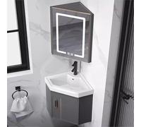 GLJTUO Corner Bathroom Vanity, Corner Vanity Cabinet With Ceramic Sink & Anti-Fog Led Mirror Cabinet, Small Bathroom Vanity, Wall Mounted Bathroom Vanity Sink Set For Small Sp,Gr?-43cm/16