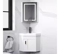 GLJTUO Corner Bathroom Vanity, Corner Vanity Cabinet With Ceramic Sink & Anti-Fog Led Mirror Cabinet, Small Bathroom Vanity, Wall Mounted Bathroom Vanity Sink Set For Small Sp,Bianco-43cm/16