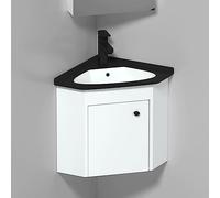 GLJTUO Corner Bathroom Vanity Set with Sink for Small Space Wall Mount Cabinet with Ceramic Basin Sink Chrome Faucet & Pop Up U Shape Drain Corner Mirror Cabinet Included,Black - 42x42cm