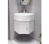 GLJTUO Corner Bathroom Vanity Set with Sink for Small Space Wall Mount Cabinet with Ceramic Basin Sink Chrome Faucet & Pop Up U Shape Drain Corner Mirror Cabinet Included,White - 35x35cm