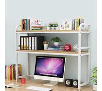 GLJTUO Desktop Bookshelf For Computer Desk - 2-Tier Desktop Bookshelf, Wrought Iron Countertop Hutch Bookshelf, Multi-Purpose Desk Organizer Storage Shelf, Adjustable Display Shelf R,White-95CM