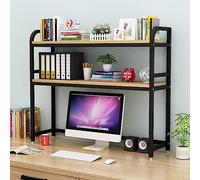 GLJTUO Desktop Bookshelf For Computer Desk - 2-Tier Desktop Bookshelf, Wrought Iron Countertop Hutch Bookshelf, Multi-Purpose Desk Organizer Storage Shelf, Adjustable Display Shelf R,Black-95CM