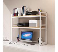 GLJTUO Desktop Bookshelf For Computer Desk - 2-Tier Multipurpose Ladder Countertop Hutch Bookshelf, Adjustable Desk Bookshelf, Open Desktop Storage Shelf, For Office, Home, School, L,B-75cm
