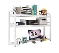 GLJTUO Desktop Bookshelf For Computer Desk - Multipurpose Countertop Hutch Bookshelf, Wrought Iron Multifunction Bedroom Storage Organizer Shelves Rack, The Simple Desk In The Living,D-85X32X92CM