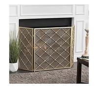 GLJTUO Fireplace Screen Guard, Fire Guard 3 Panel Folding Iron Fire Panel,Flame Barrier, Outdoor Metal Decorative Mesh Cover Solid Fire Place Fence Safety Fire Place Guard, Gold,