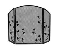 GLJTUO Fireplace Screen Guard, Fire Guard Indoor Fireplace Screen 3 Panel Foldable Wrought Iron Screen Arched, Outdoor Metal Decorative Mesh Cover Solid Fire,Black