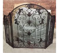 GLJTUO Fireplace Screen Guard, Fireplace Guard 3 Panel Folding Fireplace Screen, Scroll Archguard Stand 31.5Inch, Outdoor Wrought Iron Steel Mesh Cover Safet,Red Copper