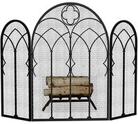 GLJTUO Fireplace Screen Guard,Protection Fireguard Screen 3-Panel Mesh Decorative Scrolls Screen For Fireplace, Wrought Iron Fire Place Standing Gate For Bab,