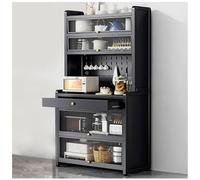 GLJTUO Freestanding Kitchen Pantry Storage Cabinet With Microwave Stand, Drawer & Wheels - Tall White Hutch Cupboard For Spacious Organization,Black-60×172cm/24×68in